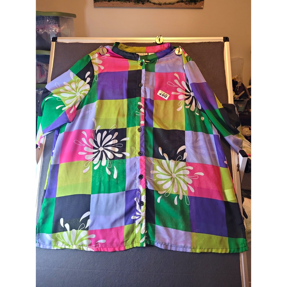 Chelsea Studio Womens 26W Multicolor Floral Round Neck Short Sleeve Blouse